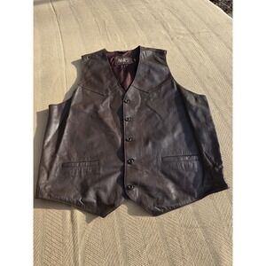 Vintage Irvine Park Brown‎ Leather Vest XL Tall Biker Harley Indian